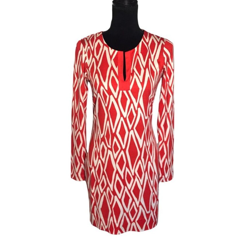 Diane von Furstenberg Reina Ikat  Mini Dress - In Coral / White -  Sz 2